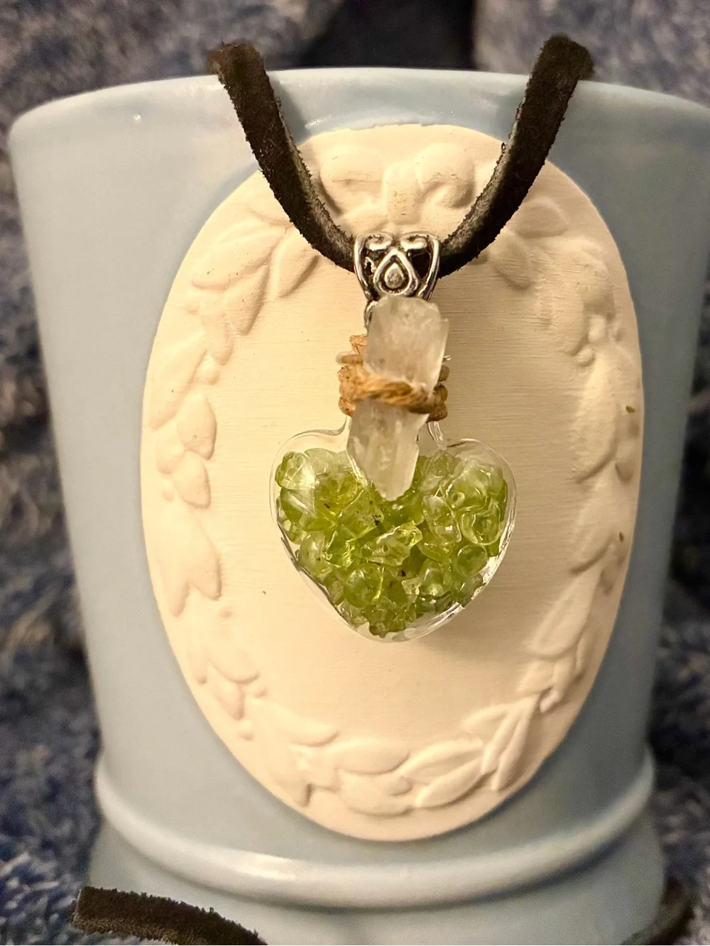 Handcrafted Peridot Heart Crystal Pendant Necklace